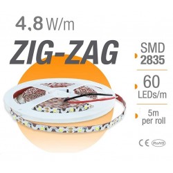 Tira LED 5 mts Flexible ZIG-ZAG 24W 300 Led SMD 2835 IP20 Blanco Neutro, Alta Luminosidad